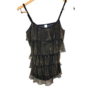 Y2K 00s Festive fairy Tiered Ruffled Sheer Flowy Metallic Camisole tank top sz M